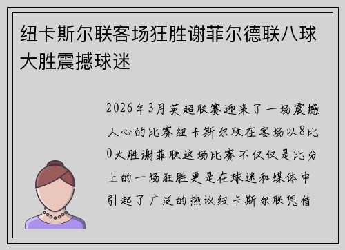 纽卡斯尔联客场狂胜谢菲尔德联八球大胜震撼球迷